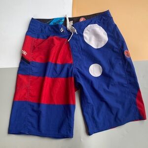 Volcom Blue, Red & White Graphic Boardshorts